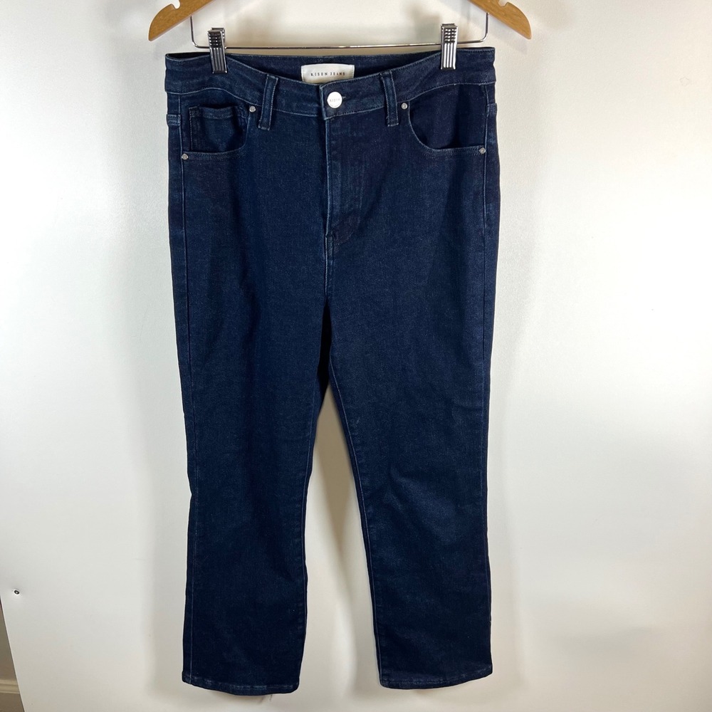 Risen Jeans Women's Dark Wash Straight Leg Raw Hem Jeans women's Size‎ 11 30